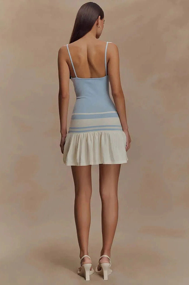 Glorol - Patchwork Spaghetti Strap Sleeveless Backless Mini Dress