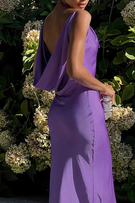 Glorol - Hollow Out High Waist V-Neck Backless Slim Maxi Dress