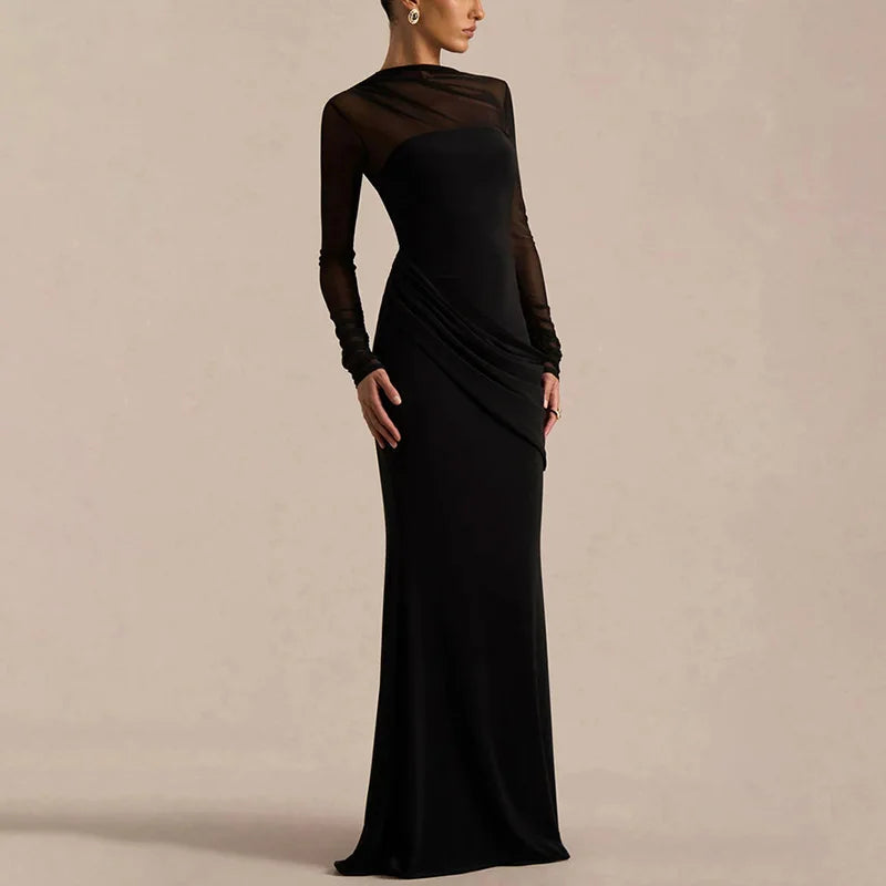 Glorol - Elegant See Through Hollow Out Patchwork Maxi Dress