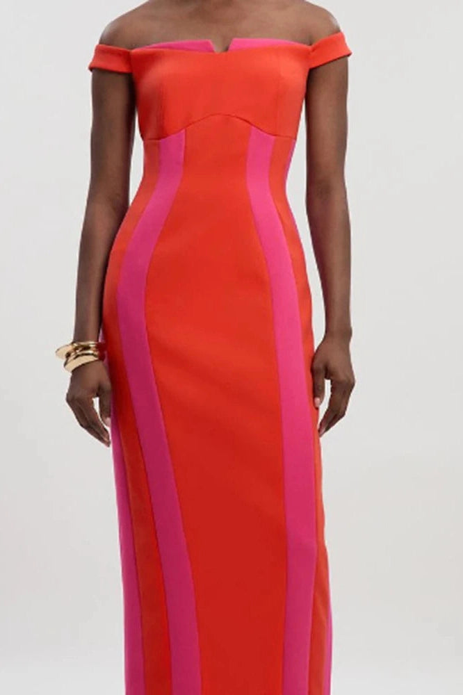 Glorol - Elegant High Waist Sleeveless Slim Slash Collar Midi Dress