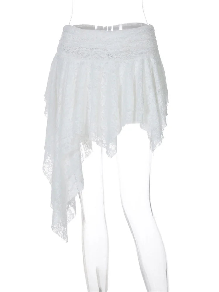 Glorol - High Waist See-Through Lace Patchwork Skirt