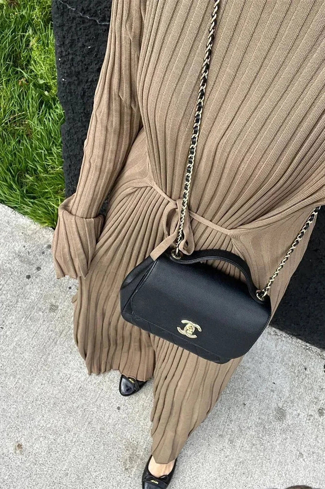 Lace-Up High Waist Patchwork Long Sleeve Maxi Dress