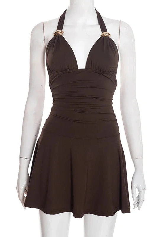 Glorol - Elegant Slim Sleeveless Backless High-Waist Mini Dress