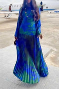 Glorol - Long Sleeve High Waist Printed O-Neck Maxi Dress
