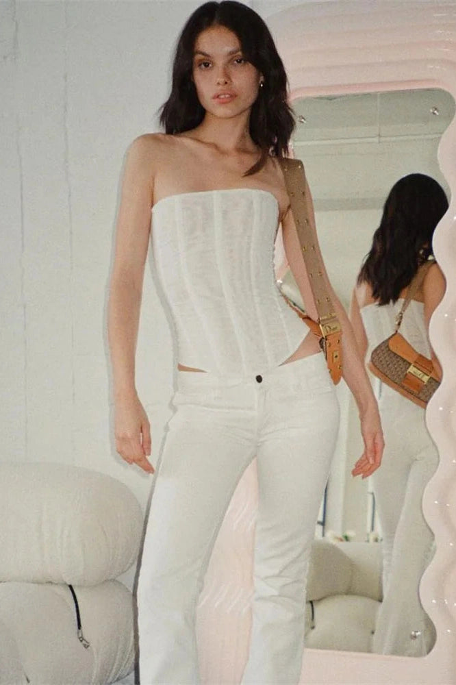 Glorol - Backless Patchwork Strapless Slim Top