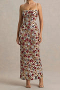 Glorol - Elegant Backless Sleeveless Floral Printed Maxi Dress