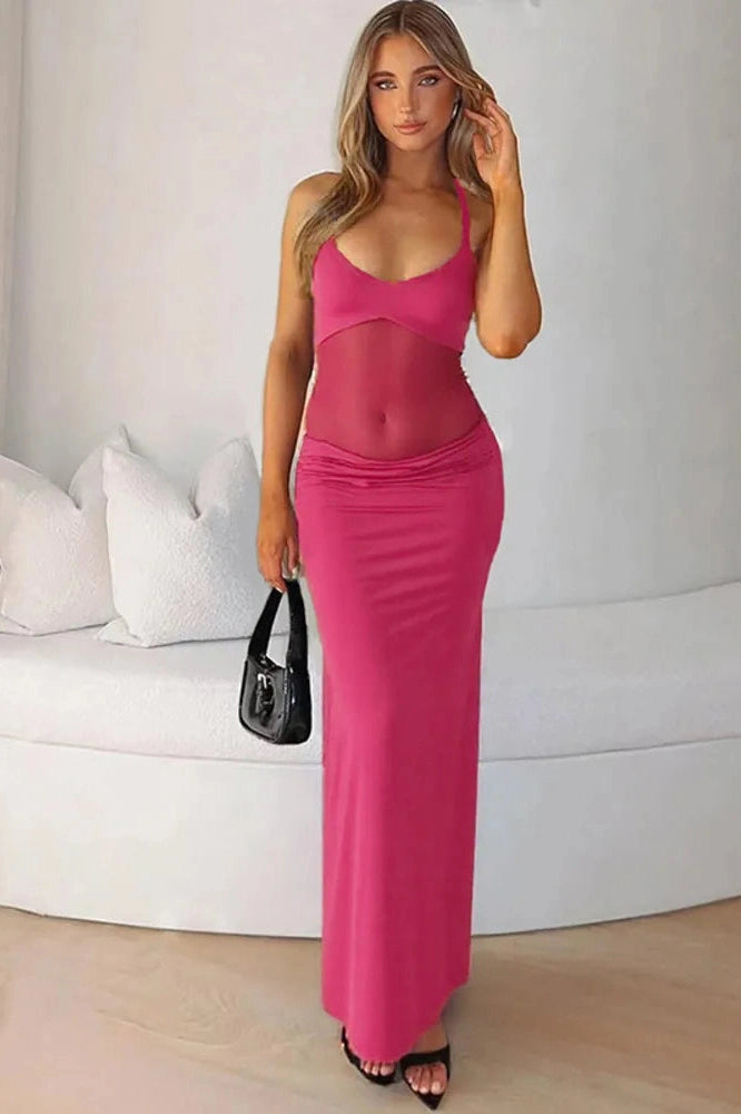 Glorol - Backless Patchwork Sleeveless High Waist Slim Maxi Dress
