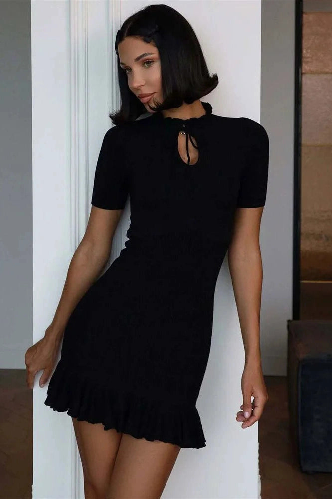 Glorol - Hollow Out High Waist Patchwork Lace-Up Mini Dress