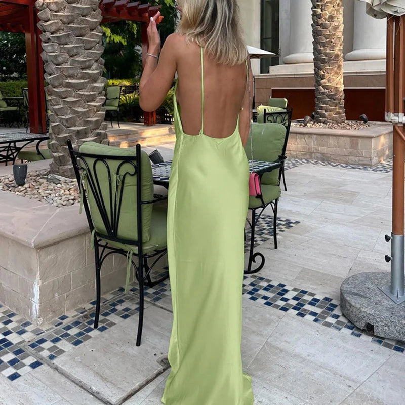 Glorol - Elegant Backless High Waist Sleeveless Maxi Dress
