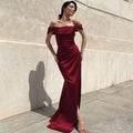 Glorol - Off Shoulder Lace Up Slim Sleeveless Maxi Dress