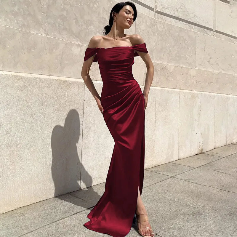 Glorol - Off Shoulder Lace Up Slim Sleeveless Maxi Dress