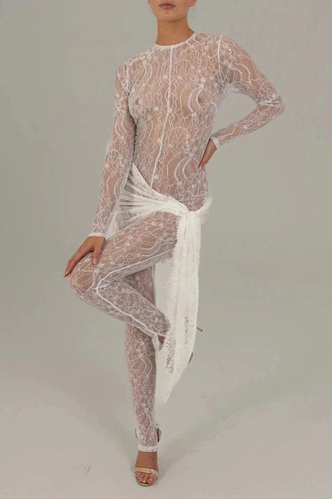 Glorol - Lace See Through Long Sleeve Jumpsuit