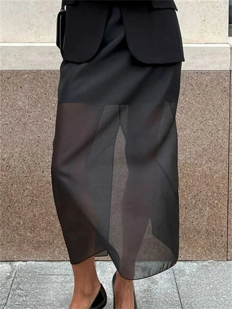 Glorol - High Waist See-Through Patchwork Skirt