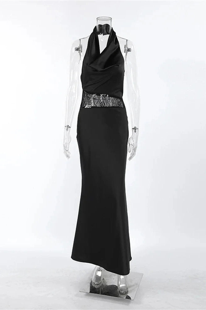 Glorol - Lace See-Through V-Neck High Waist Slim Maxi Dress