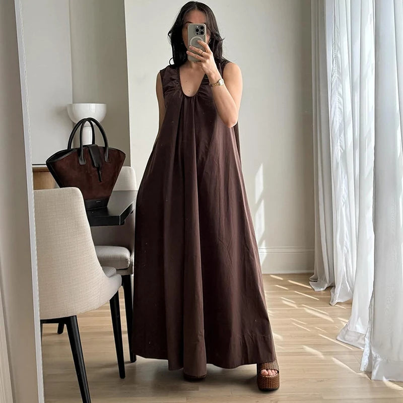 Glorol - Sleeveless U Neck Loose Maxi Dress