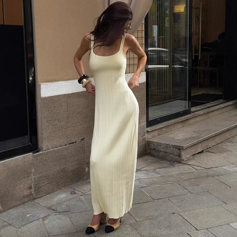 Glorol - Knitted Sleeveless Slim Maxi Dress