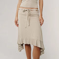 Glorol - High Waist Irregular Splice Hollow Lace Up Skirt