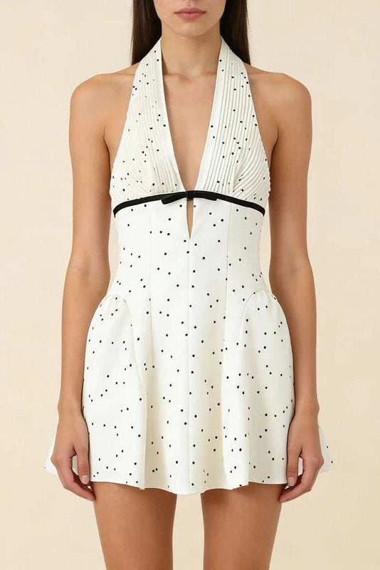 Glorol - Hollow Out Pleated Backless Printed Sleeveless Mini Dress