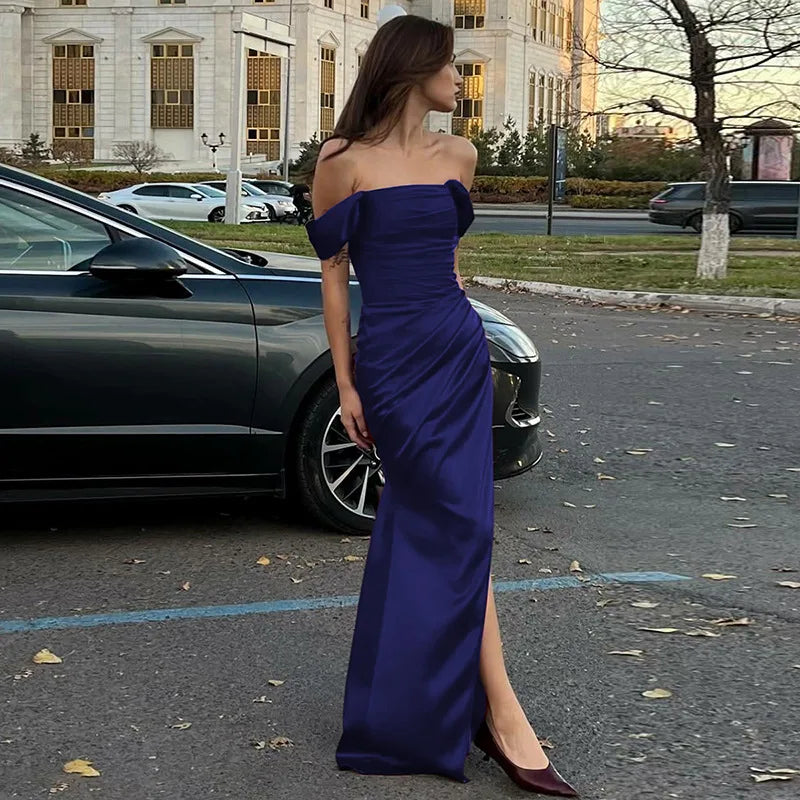 Glorol - Off Shoulder Lace Up Slim Sleeveless Maxi Dress