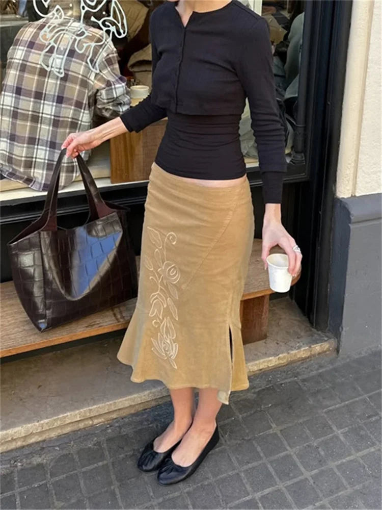 Glorol - High Waist Printed Side Split Skirt