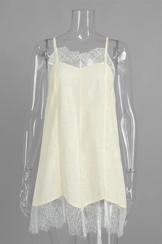 Glorol - Lace Printed Patchwork See-Through Mini Dress