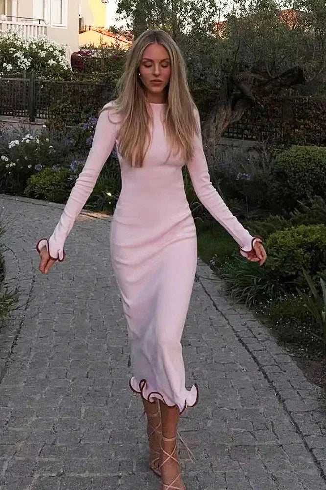 Backless Knitted Flare Sleeve Bodycon Midi Dress
