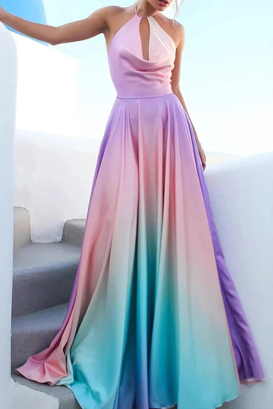Glorol - Printed Off Shoulder Sleeveless Pleated Maxi Dress