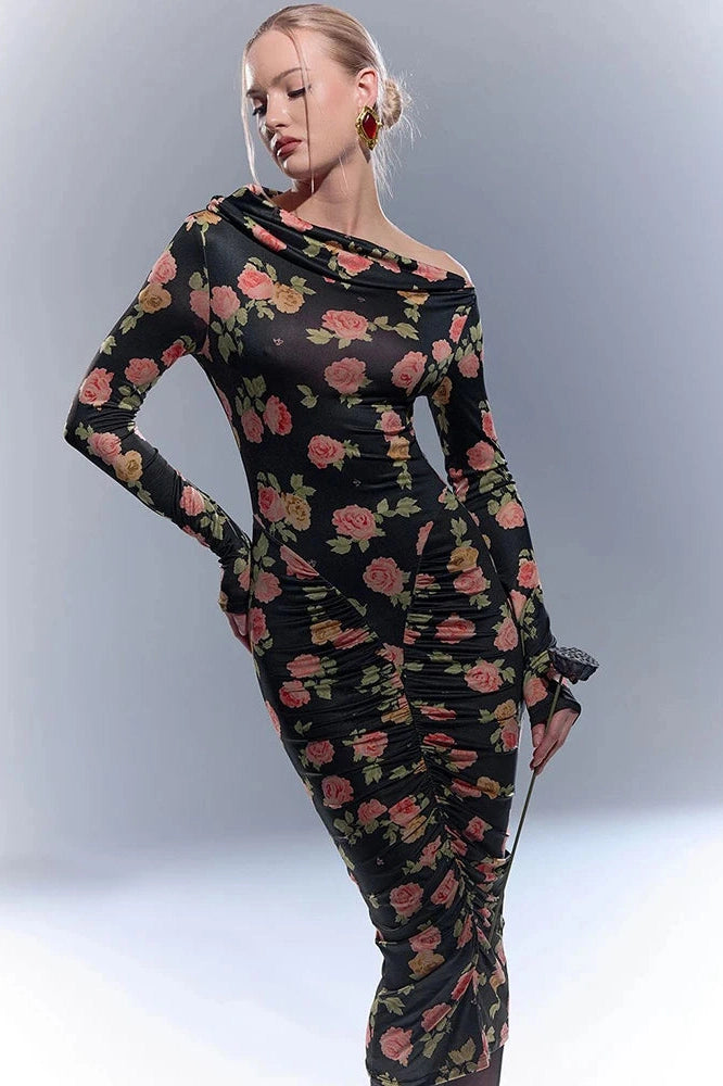 Glorol - Elegant Long Sleeve Backless Bodycon Midi Dress