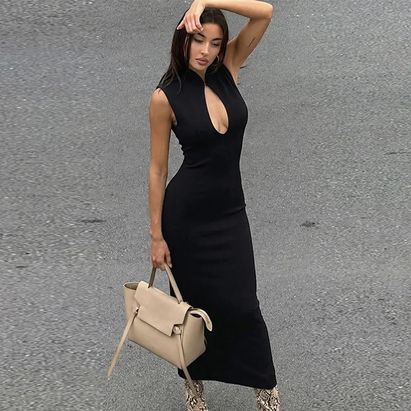 Glorol - Elegant Hollow Out Sleeveless Maxi Dress