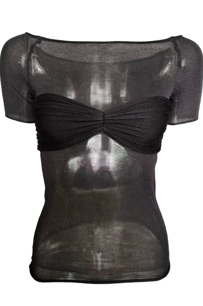 Glorol - Short Sleeve Off-Shoulder See-Through Top