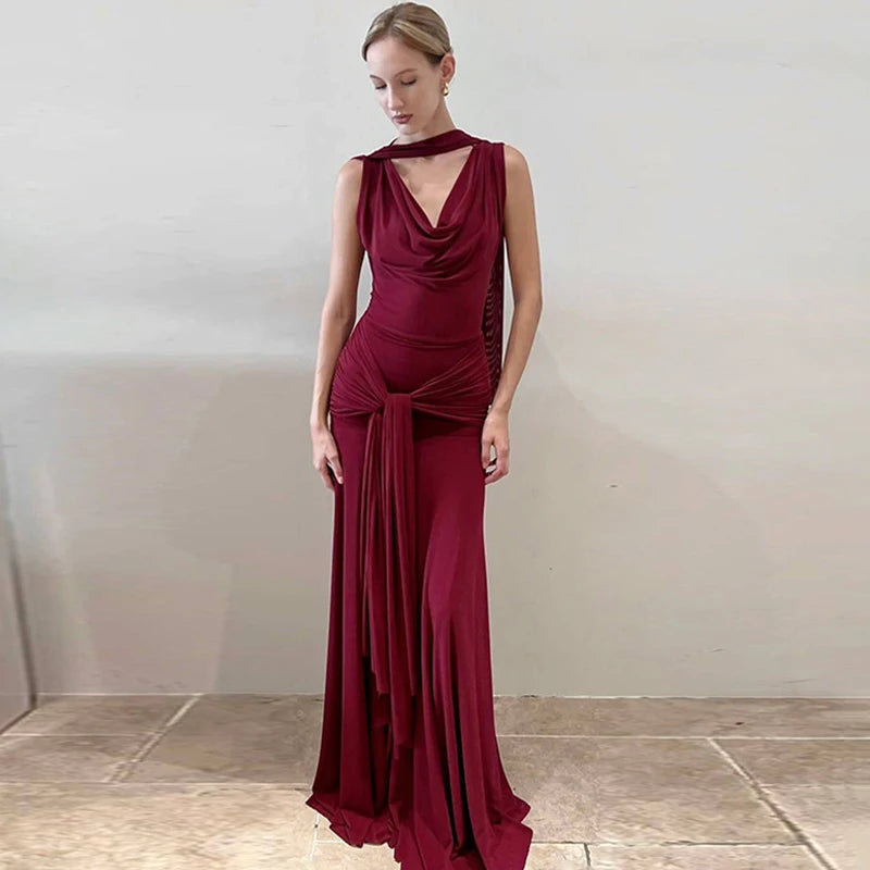 Glorol - Backless Bodycon Lace Up Sleeveless Maxi Dress