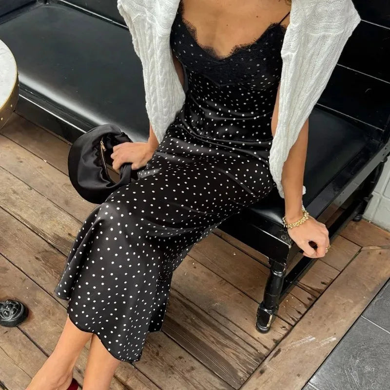 Glorol - Polka Dot Patchwork Sleeveless Backless Maxi Dress
