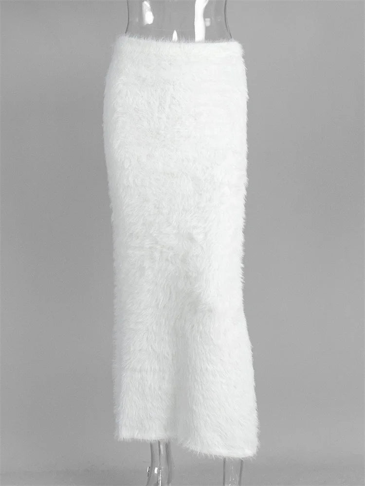 Glorol - Elegant High Waist Fur Feather Skirt
