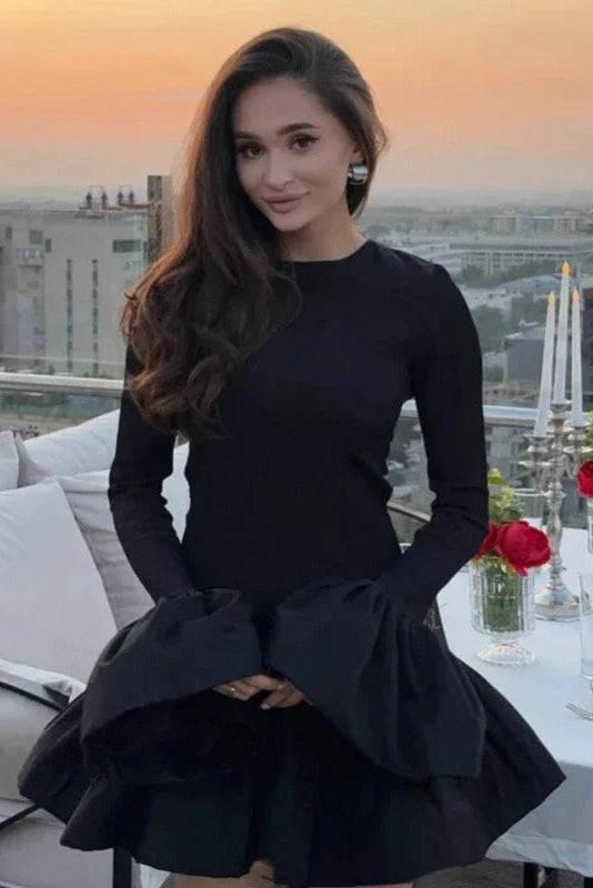 Glorol - Elegant Knitted Long Sleeve A-Line Bodycon Mini Dress
