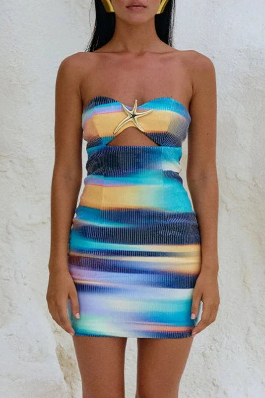 Glorol - Hollow Out Sleeveless High Waist Off Shoulder Mini Dress