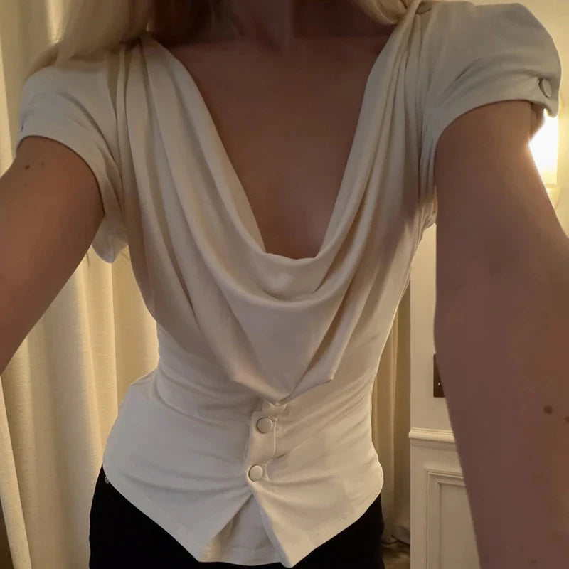Glorol - Buttoned Irregular Slim Top
