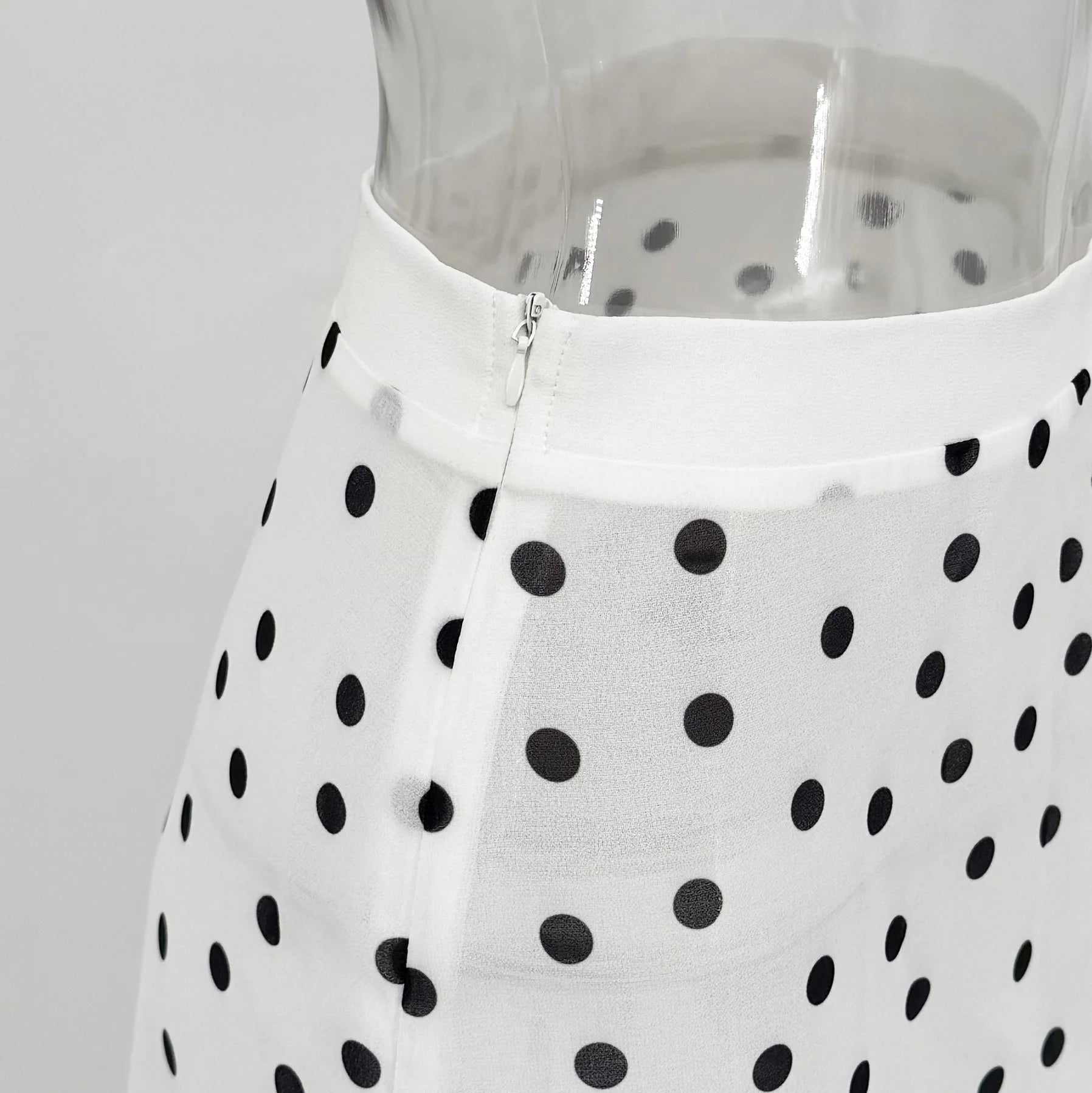 Glorol - High Waist See-Through Polka Dot Side Zipper Skirt