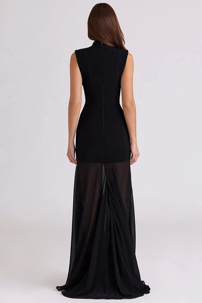 Glorol - Hollow Out Sleeveless High Collar High Waist Bodycon Maxi Dress