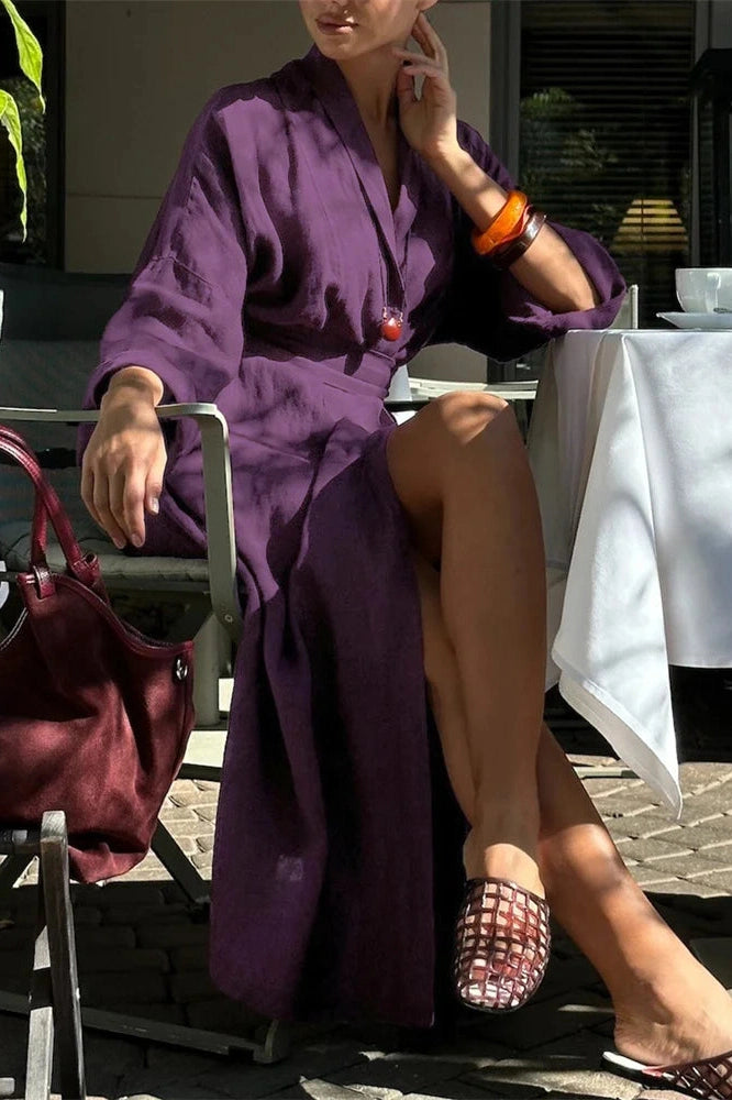 Glorol - Lace-Up High Waist V-Neck Midi Dress