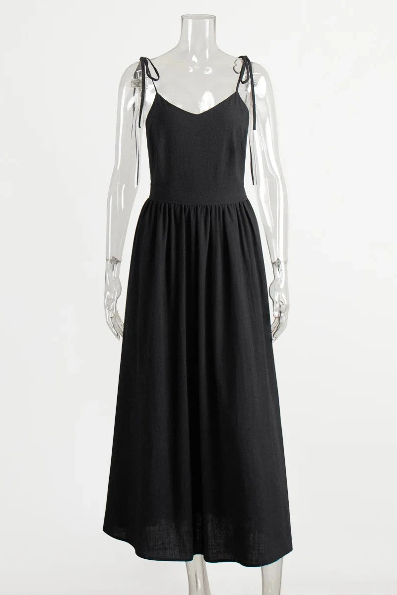 Glorol - Elegant Backless V Neck Midi Dress