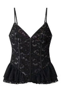 Glorol - Lace Printed V-Neck Backless Patchwork Top