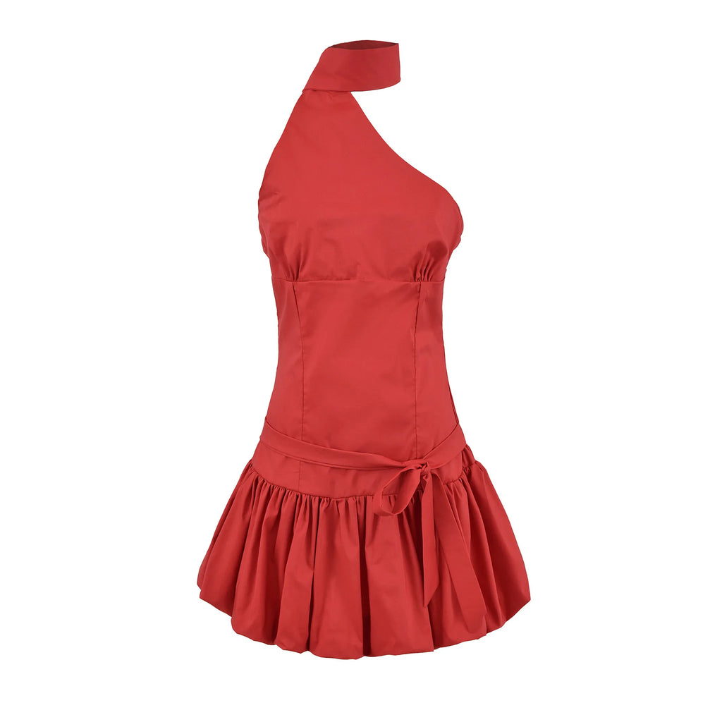 Glorol - Polka Dot Scarf Ribbon Mini Dress