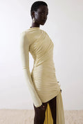 Glorol - Elegant Turtleneck Long Sleeve High Waist Pleated Irregular Mini Dress