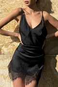 Glorol - Hollow Out Sleeveless Slim Lace V-Neck Mini Dress