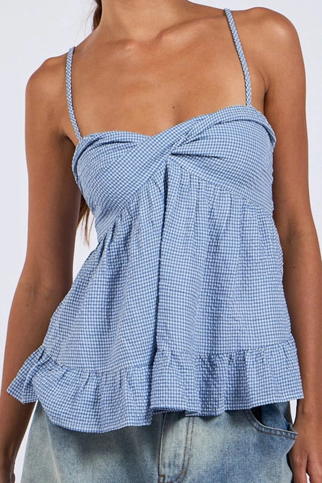 Glorol - Plaid Print Spaghetti Strap Top