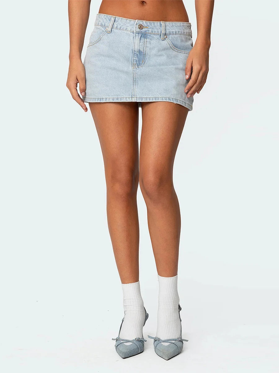 Glorol - Elegant Low Rise Denim Skirt