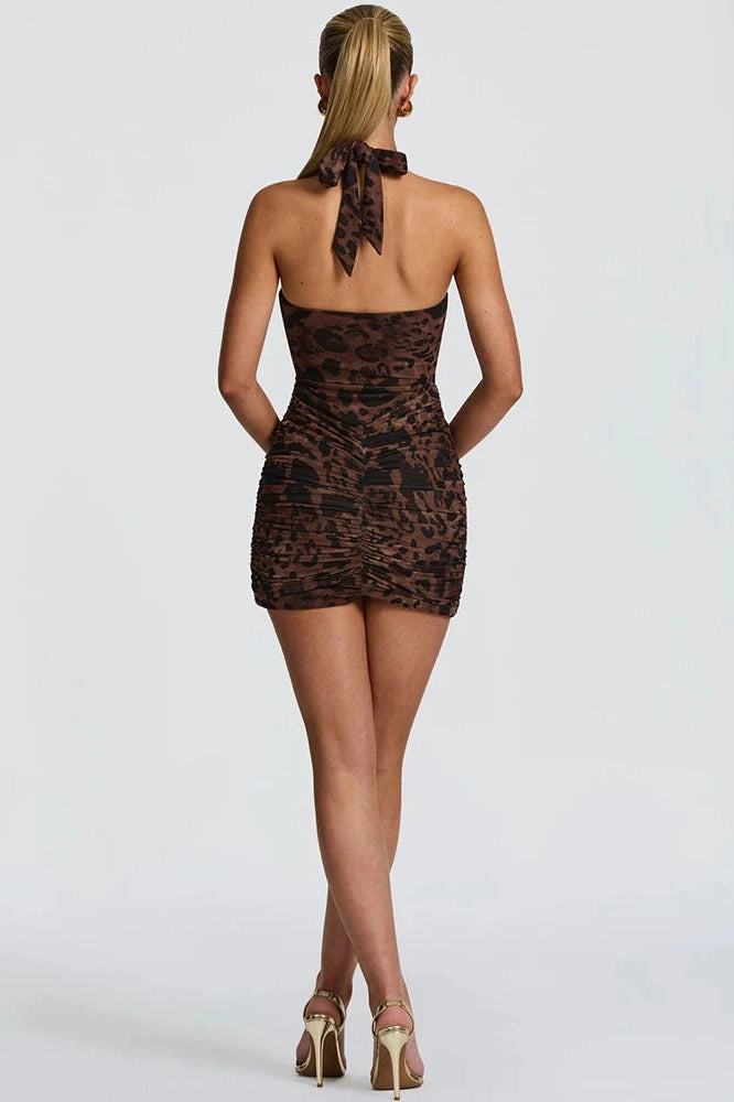 Glorol - Printed Deep V Neck Sleeveless Backless Mini Dress