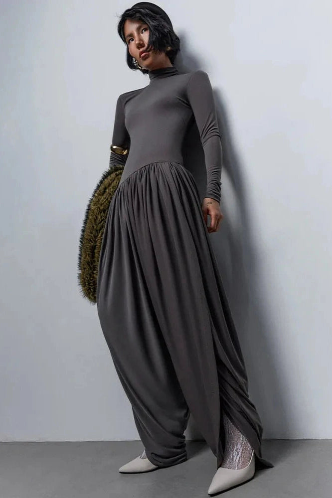 Glorol - Long Sleeve Patchwork High Waist Jumpsuit