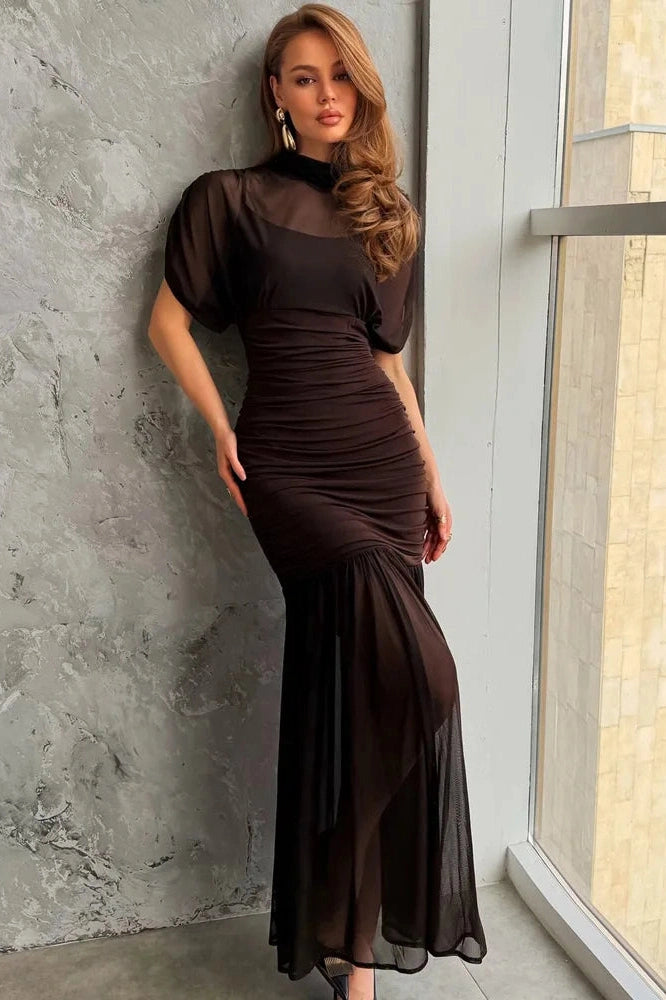 Glorol - Sleeveless See-Through Patchwork Pleated Maxi Dress