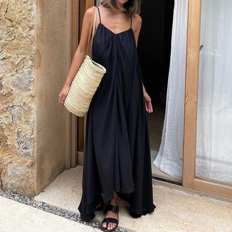 Glorol - Spaghetti Strap Backless Loose Maxi Dress